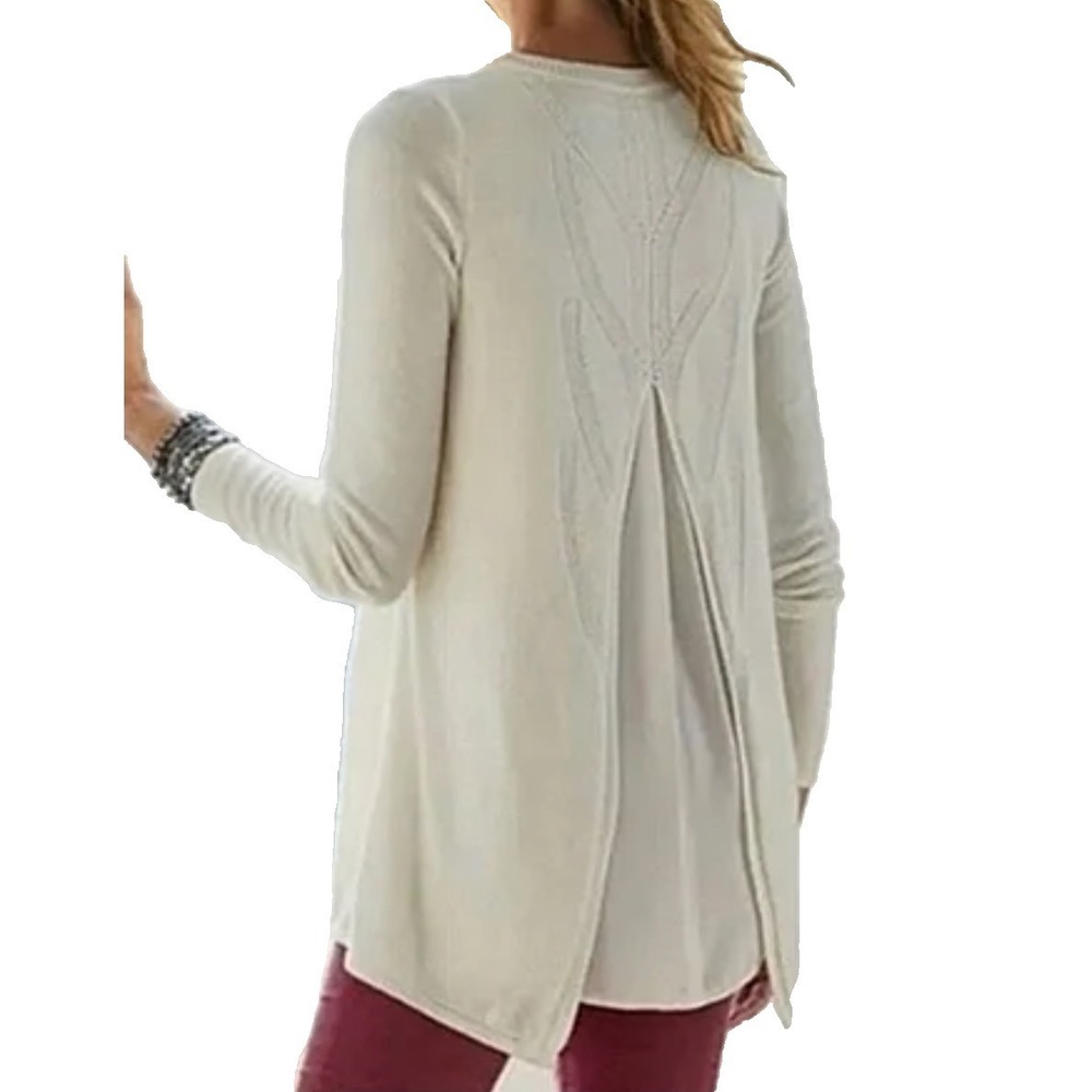 SOFT SURROUNDINGS Sirena Sweater POINTELLE LINED OPEN BACK Wool Alpaca Cream M